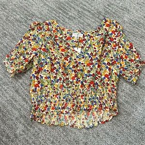 Velvet floral v neck shirt